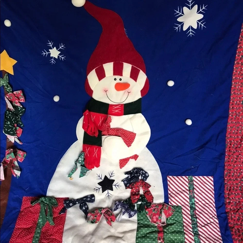 Rare Vintage 1970’s Handmade Snowman 4 Foot Holiday Quilt